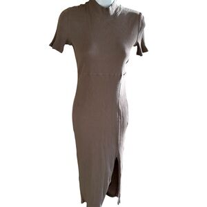 Zara Taupe Ribbed Stitch Midi Dress